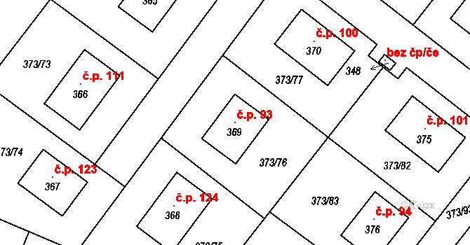 Korycany 93, Neratovice na parcele st. 369 v KÚ Korycany, Katastrální mapa