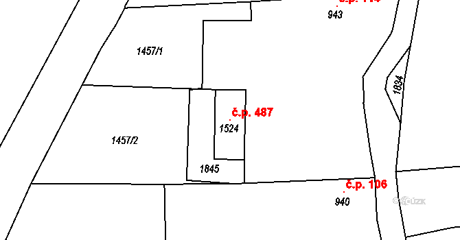 Volduchy 487 na parcele st. 1524 v KÚ Volduchy, Katastrální mapa