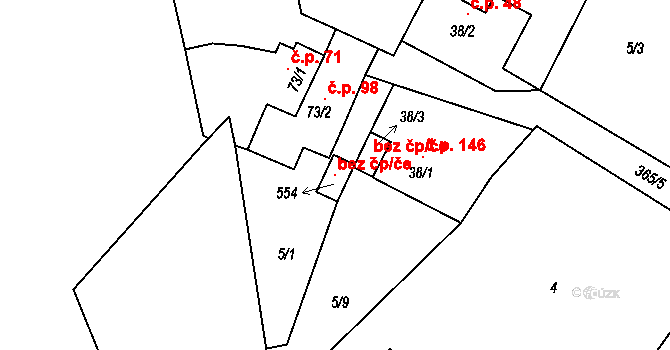 Braškov 98220594 na parcele st. 554 v KÚ Braškov, Katastrální mapa