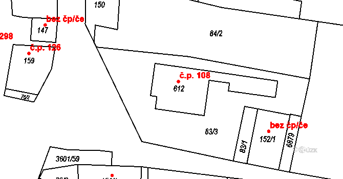 Brumovice 108 na parcele st. 612 v KÚ Brumovice, Katastrální mapa