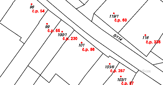 Popice 56 na parcele st. 101 v KÚ Popice, Katastrální mapa