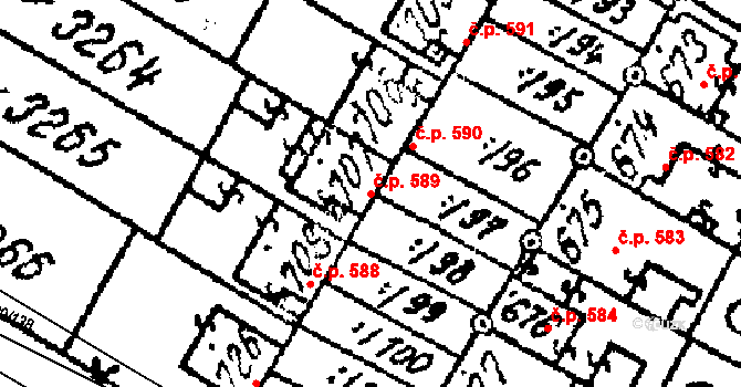 Tvrdonice 589 na parcele st. 707 v KÚ Tvrdonice, Katastrální mapa