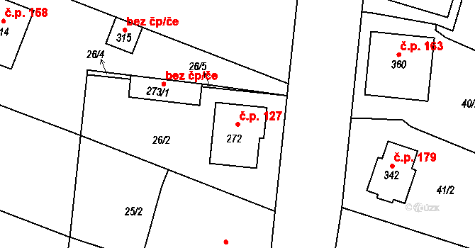 Trávník 127, Kroměříž na parcele st. 272 v KÚ Trávník, Katastrální mapa