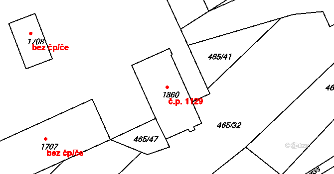 Bystřice pod Hostýnem 1129 na parcele st. 1860 v KÚ Bystřice pod Hostýnem, Katastrální mapa