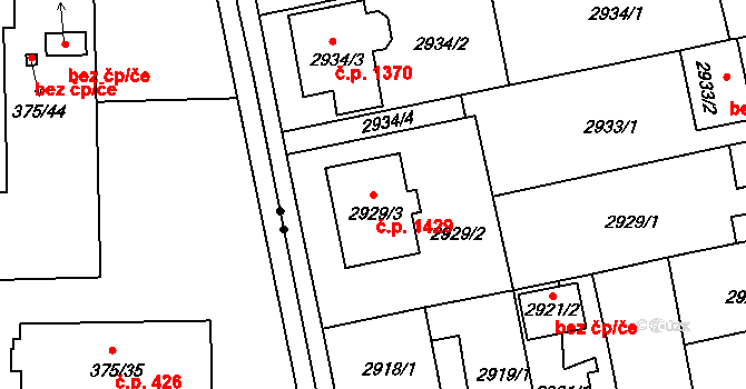 Holešov 1429 na parcele st. 2929/3 v KÚ Holešov, Katastrální mapa