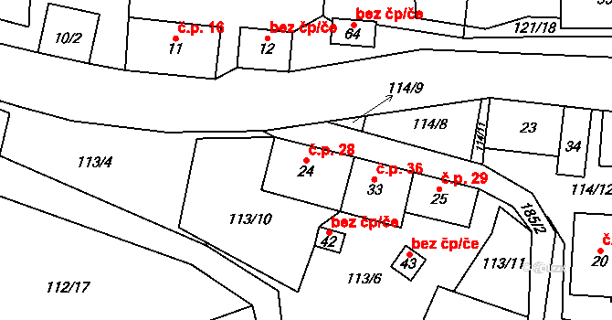 Repechy 28, Bousín na parcele st. 24 v KÚ Repechy, Katastrální mapa