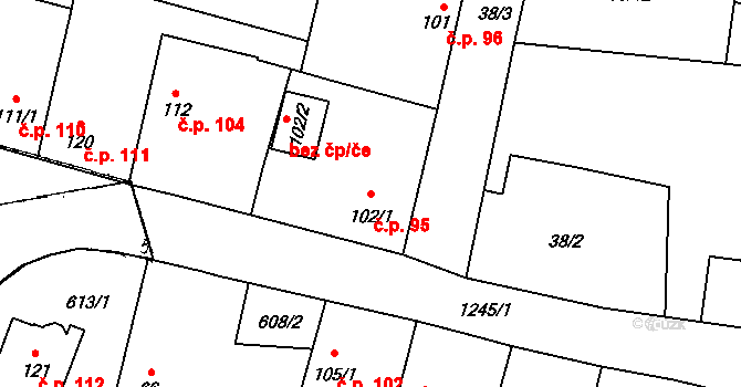 Mantov 95, Chotěšov na parcele st. 102/1 v KÚ Mantov, Katastrální mapa