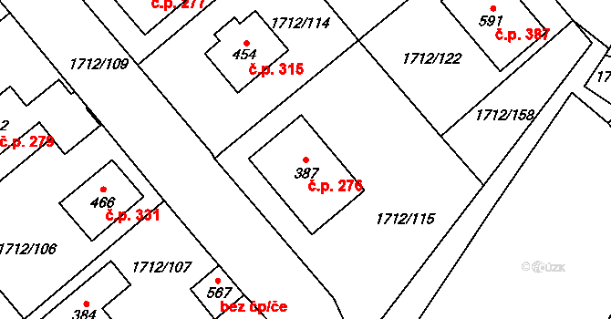 Tymákov 276 na parcele st. 387 v KÚ Tymákov, Katastrální mapa