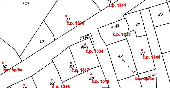 Rokytná 1334, Moravský Krumlov na parcele st. 49/1 v KÚ Rokytná, Katastrální mapa
