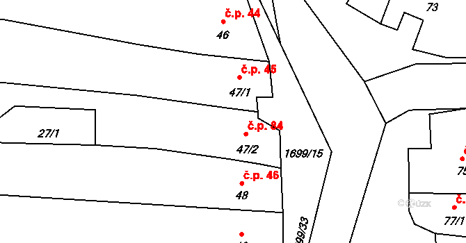 Petrovice 84 na parcele st. 47/2 v KÚ Petrovice u Moravského Krumlova, Katastrální mapa