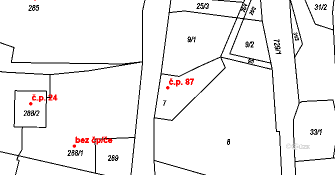 Černotín 87 na parcele st. 7 v KÚ Černotín, Katastrální mapa