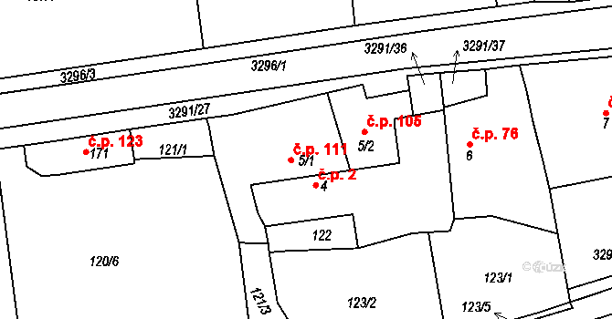 Olešnice 111 na parcele st. 5/1 v KÚ Olešnice u Trhových Svinů, Katastrální mapa