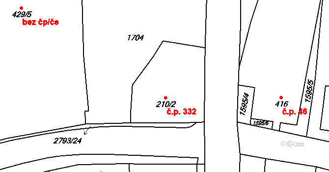 Velký Šenov 332 na parcele st. 210/2 v KÚ Velký Šenov, Katastrální mapa
