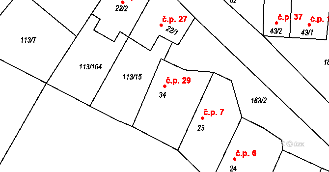 Písty 29 na parcele st. 34 v KÚ Písty u Nymburka, Katastrální mapa