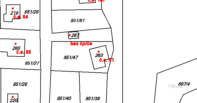 Děpoltovice 91 na parcele st. 263 v KÚ Děpoltovice, Katastrální mapa