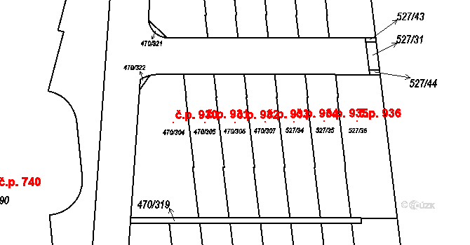 Letňany 932, Praha na parcele st. 470/306 v KÚ Letňany, Katastrální mapa