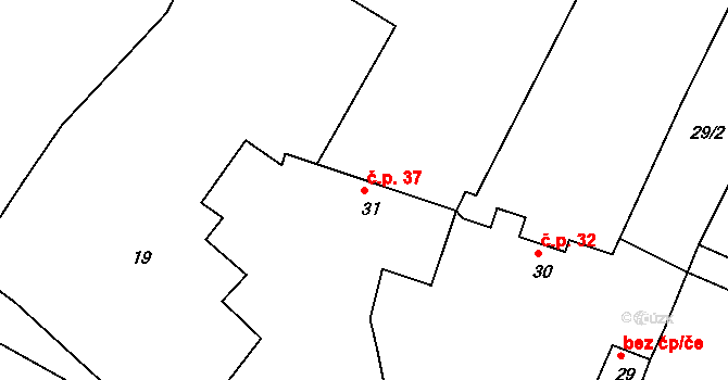 Třebouň 37, Toužim na parcele st. 31 v KÚ Třebouň, Katastrální mapa