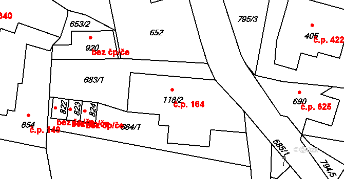 Lučany nad Nisou 164 na parcele st. 118/2 v KÚ Lučany nad Nisou, Katastrální mapa