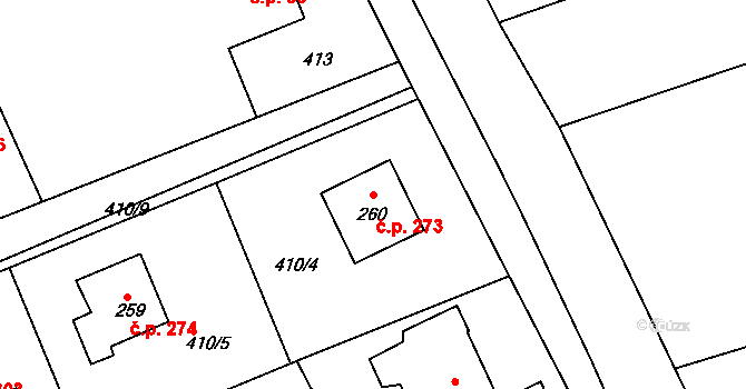 Dobratice 273 na parcele st. 260 v KÚ Dobratice, Katastrální mapa