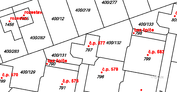 Horoměřice 577 na parcele st. 797 v KÚ Horoměřice, Katastrální mapa