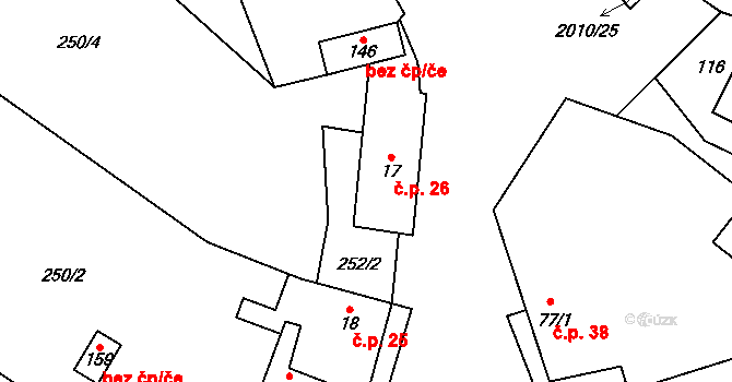 Chlum 26 na parcele st. 17 v KÚ Chlum u Dubé, Katastrální mapa