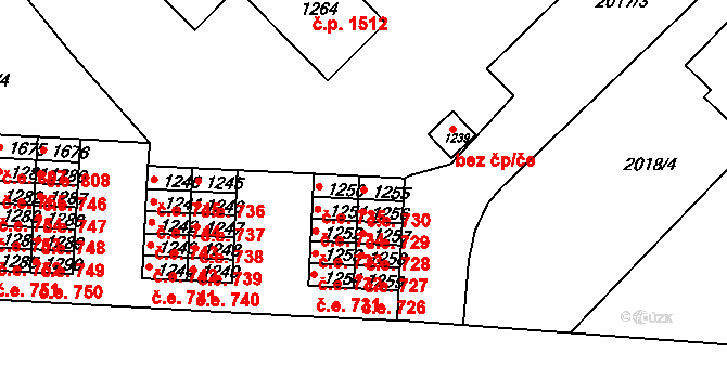 Tišnov 730 na parcele st. 1255 v KÚ Tišnov, Katastrální mapa