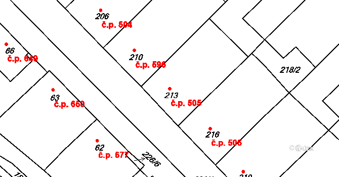 Šardice 505 na parcele st. 213 v KÚ Šardice, Katastrální mapa