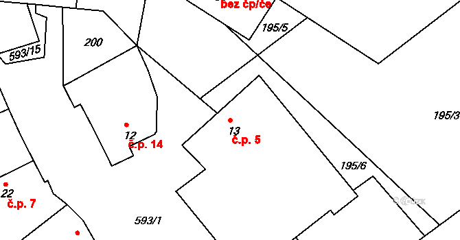 Drunče 5 na parcele st. 13 v KÚ Drunče, Katastrální mapa