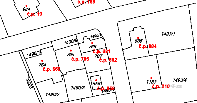 Úpice 682 na parcele st. 767 v KÚ Úpice, Katastrální mapa