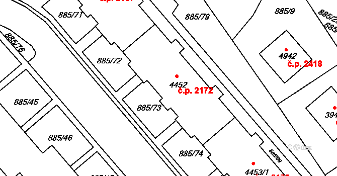 Blansko 2172 na parcele st. 4452 v KÚ Blansko, Katastrální mapa