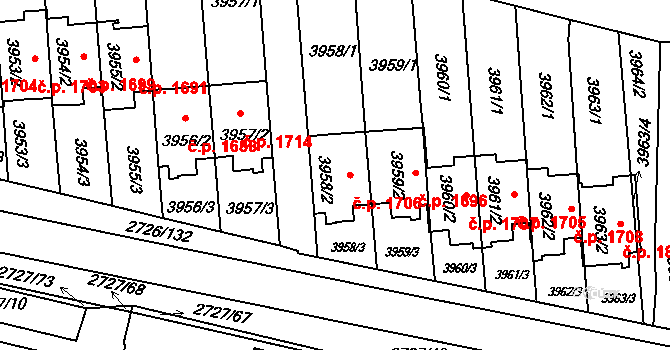 Tachov 1706 na parcele st. 3958/2 v KÚ Tachov, Katastrální mapa