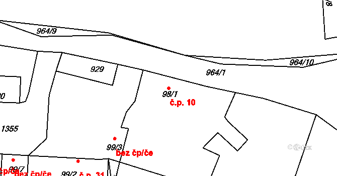 Buk 10, Milín na parcele st. 98/1 v KÚ Milín, Katastrální mapa