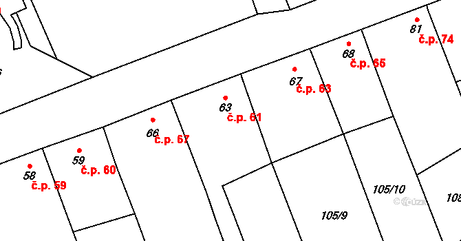 Nížebohy 61, Budyně nad Ohří na parcele st. 63 v KÚ Nížebohy, Katastrální mapa