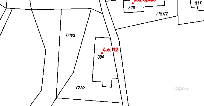 Lužná 12 na parcele st. 394 v KÚ Lužná u Vsetína, Katastrální mapa