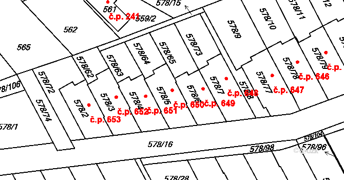 Planá nad Lužnicí 650 na parcele st. 578/5 v KÚ Planá nad Lužnicí, Katastrální mapa