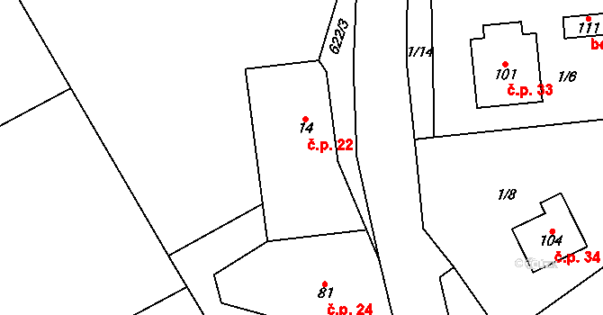 Cidlina 22, Železnice na parcele st. 14 v KÚ Cidlina, Katastrální mapa