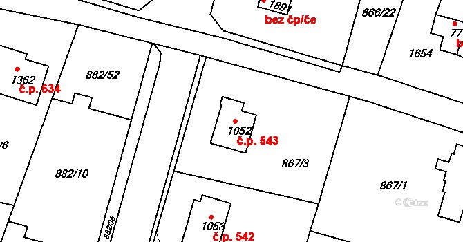 Prachatice II 543, Prachatice na parcele st. 1052 v KÚ Prachatice, Katastrální mapa