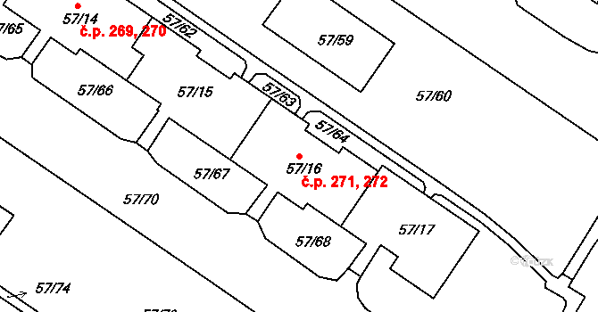 Všebořice 271,272, Ústí nad Labem na parcele st. 57/16 v KÚ Všebořice, Katastrální mapa