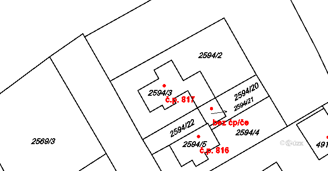 Žamberk 817 na parcele st. 2594/3 v KÚ Žamberk, Katastrální mapa