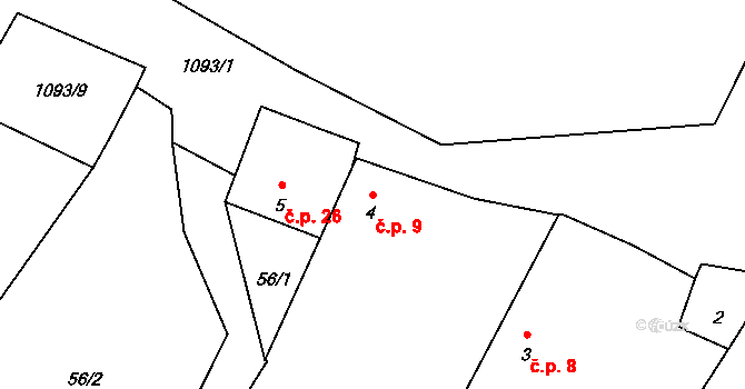 Měkynec 9 na parcele st. 4 v KÚ Měkynec, Katastrální mapa