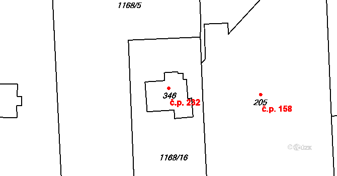 Lnáře 232 na parcele st. 346 v KÚ Lnáře, Katastrální mapa