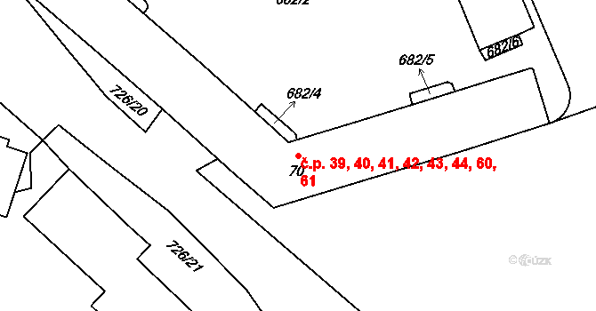 Strakonice II 39,40,41,42,43,44,60, Strakonice na parcele st. 70 v KÚ Nové Strakonice, Katastrální mapa