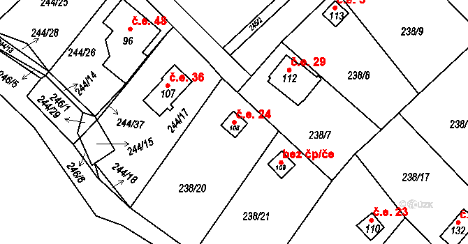 Drmaly 24, Vysoká Pec na parcele st. 108 v KÚ Drmaly, Katastrální mapa