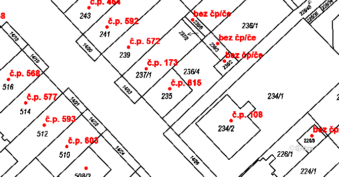 Jundrov 615, Brno na parcele st. 235 v KÚ Jundrov, Katastrální mapa