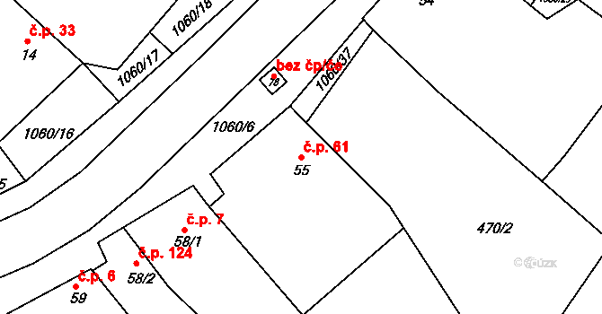 Bukovina 61 na parcele st. 55 v KÚ Bukovina, Katastrální mapa