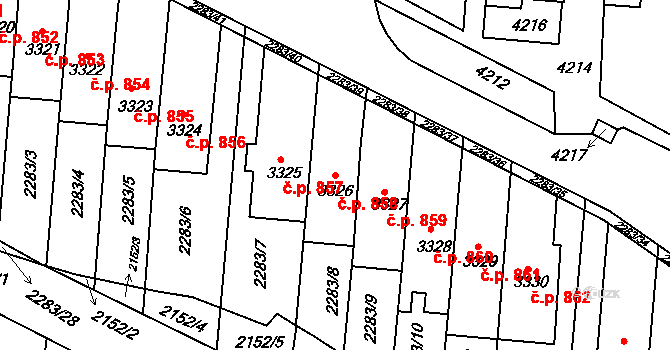 Komín 858, Brno na parcele st. 3326 v KÚ Komín, Katastrální mapa