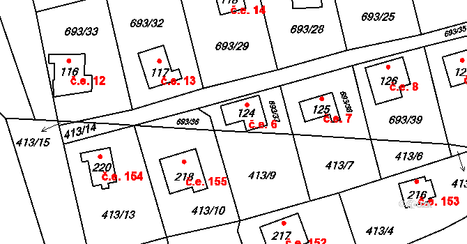 Třeskonice 6, Tuchořice na parcele st. 124 v KÚ Třeskonice, Katastrální mapa