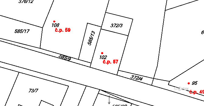Horoušany 57 na parcele st. 102 v KÚ Horoušany, Katastrální mapa