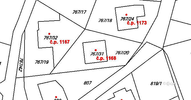Frýdlant 1168, Frýdlant nad Ostravicí na parcele st. 767/31 v KÚ Frýdlant nad Ostravicí, Katastrální mapa