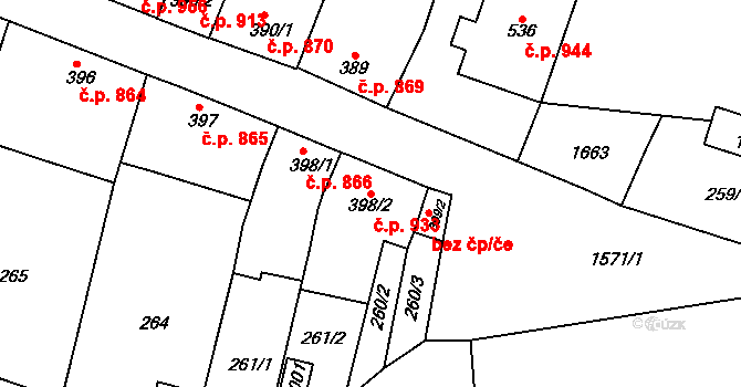 Litovel 933 na parcele st. 398/2 v KÚ Litovel, Katastrální mapa
